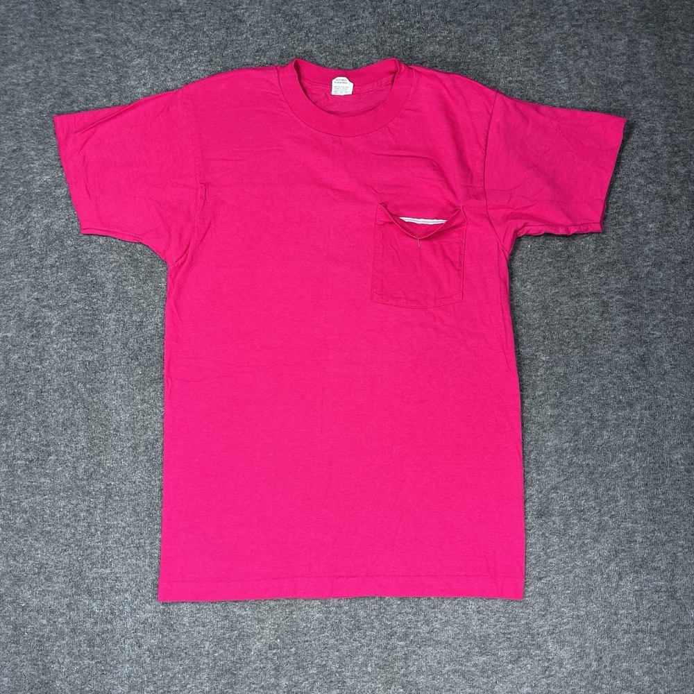 Vintage 80s BVD T-Shirt Mens M Pink Blank Single Stitch Selvedge Pocket